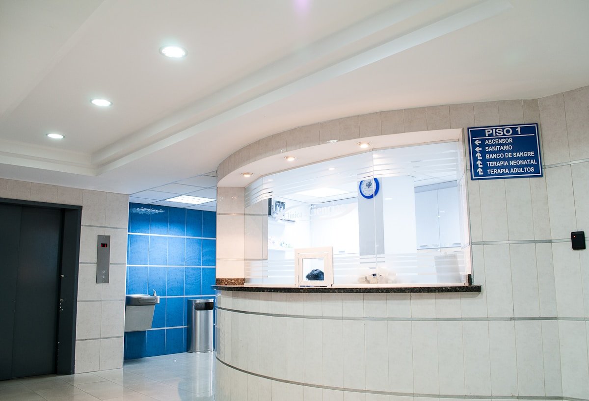 Medical counter card and review QR stand for Noida polyclinics and diagnostic practices.