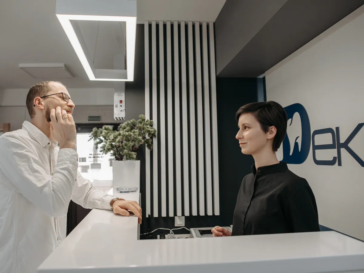 A review card at dental reception can invite feedback after an appointment without interrupting care.
