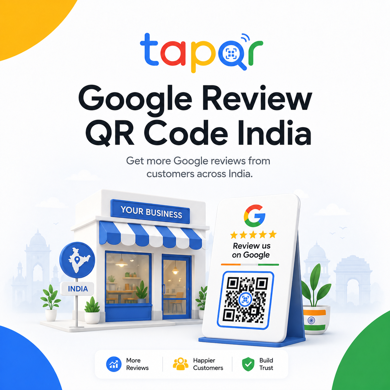 A Google review QR prompt can sit beside billing, reception, invoices or takeaway packaging for local Indian businesses.